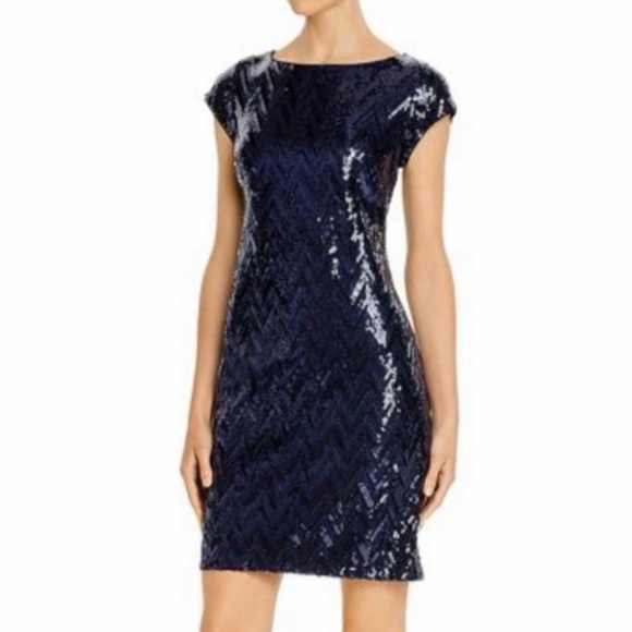 Eliza J Dresses & Skirts - NWT Eliza J Sequin Chevron Print Navy Mini Dress